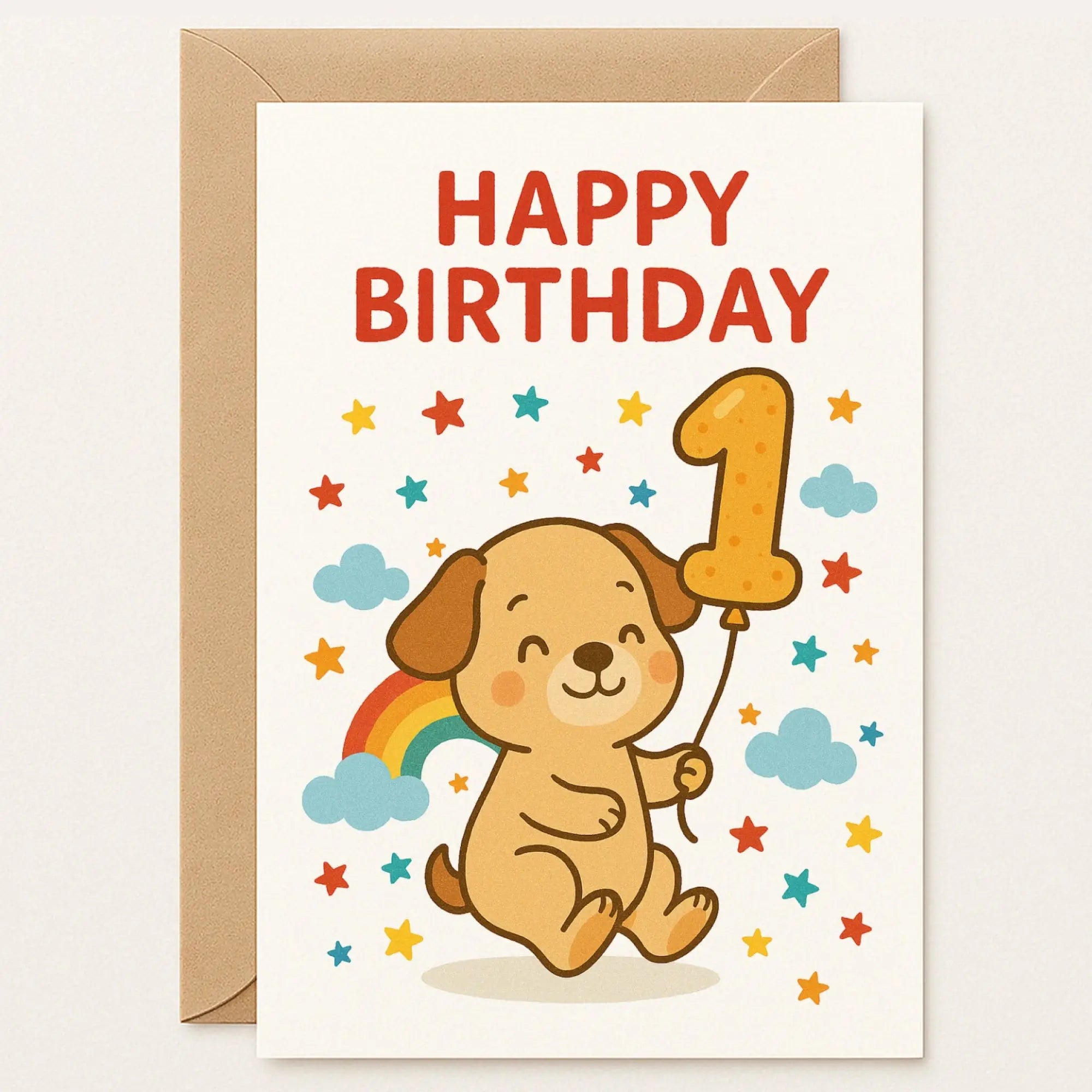 1st Birthday Card – Playful Puppy & Rainbow Card - Greeting Card 1st Birthday Card – Playful Puppy & Rainbow Card - Greeting Card