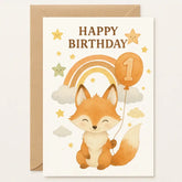 1st Birthday Card – Woodland Fox Card for Kids - Greeting Card