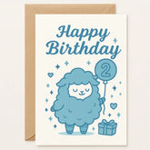 2nd Birthday Card – Cute Baby Blue Sheep - Greeting Card