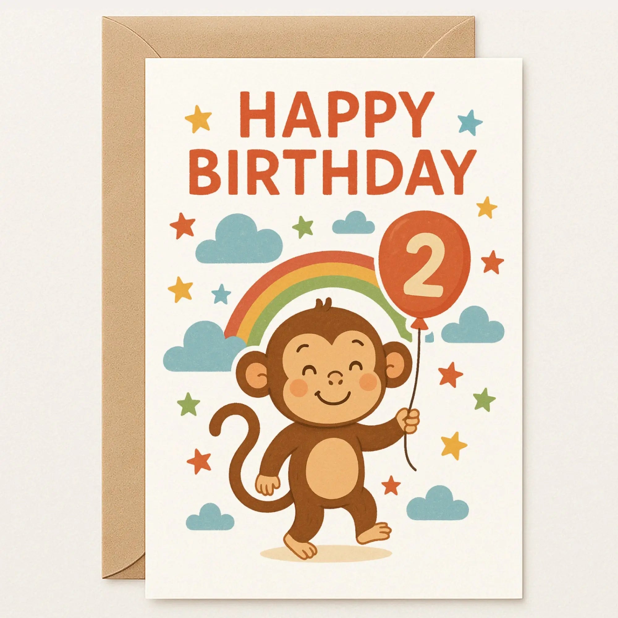 2nd Birthday Card – Cute Baby Monkey - Greeting Card 2nd Birthday Card – Cute Baby Monkey - Greeting Card