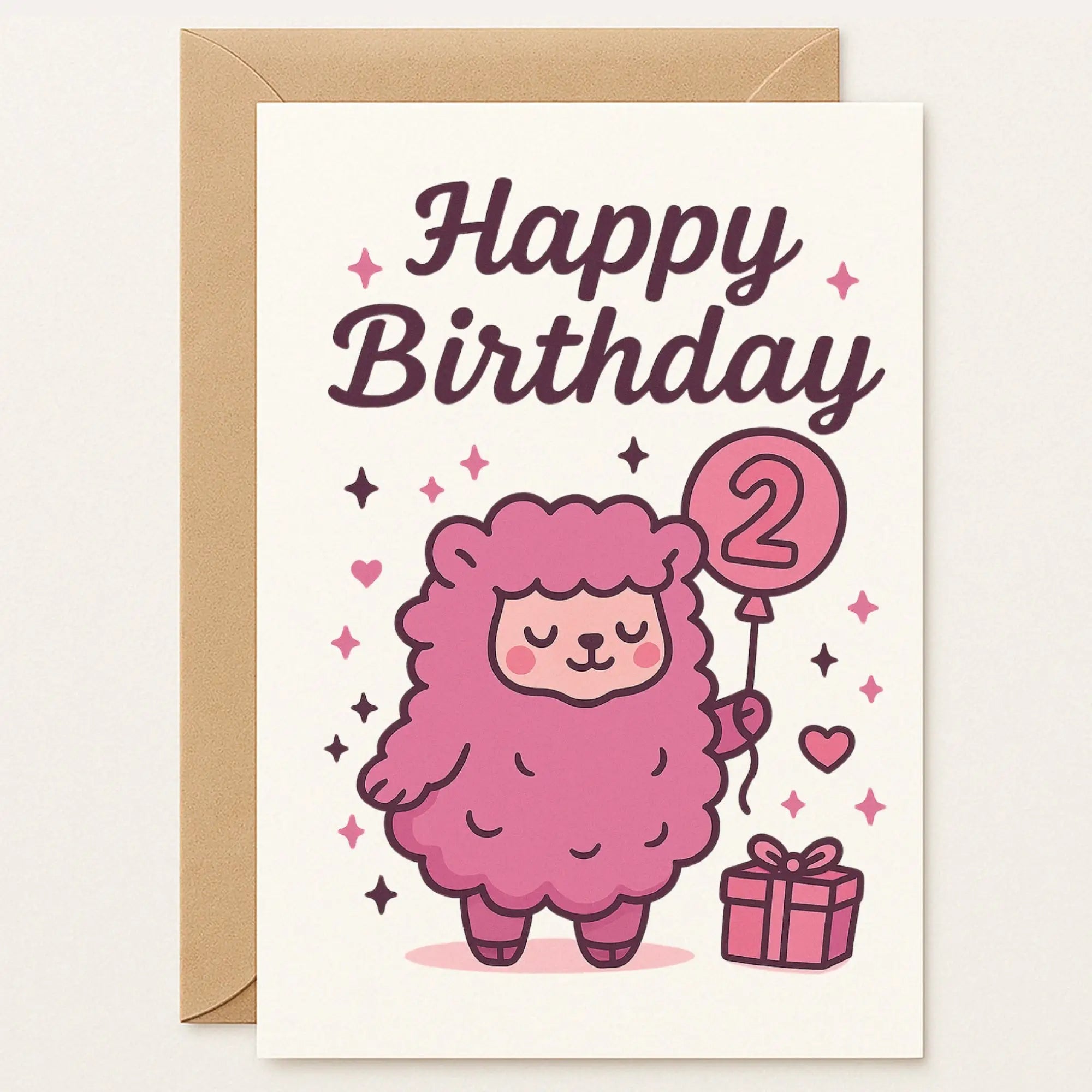 2nd Birthday Card – Cute Baby Pink Sheep - Greeting Card 2nd Birthday Card – Cute Baby Pink Sheep - Greeting Card