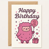 2nd Birthday Card – Cute Baby Pink Sheep - Greeting Card