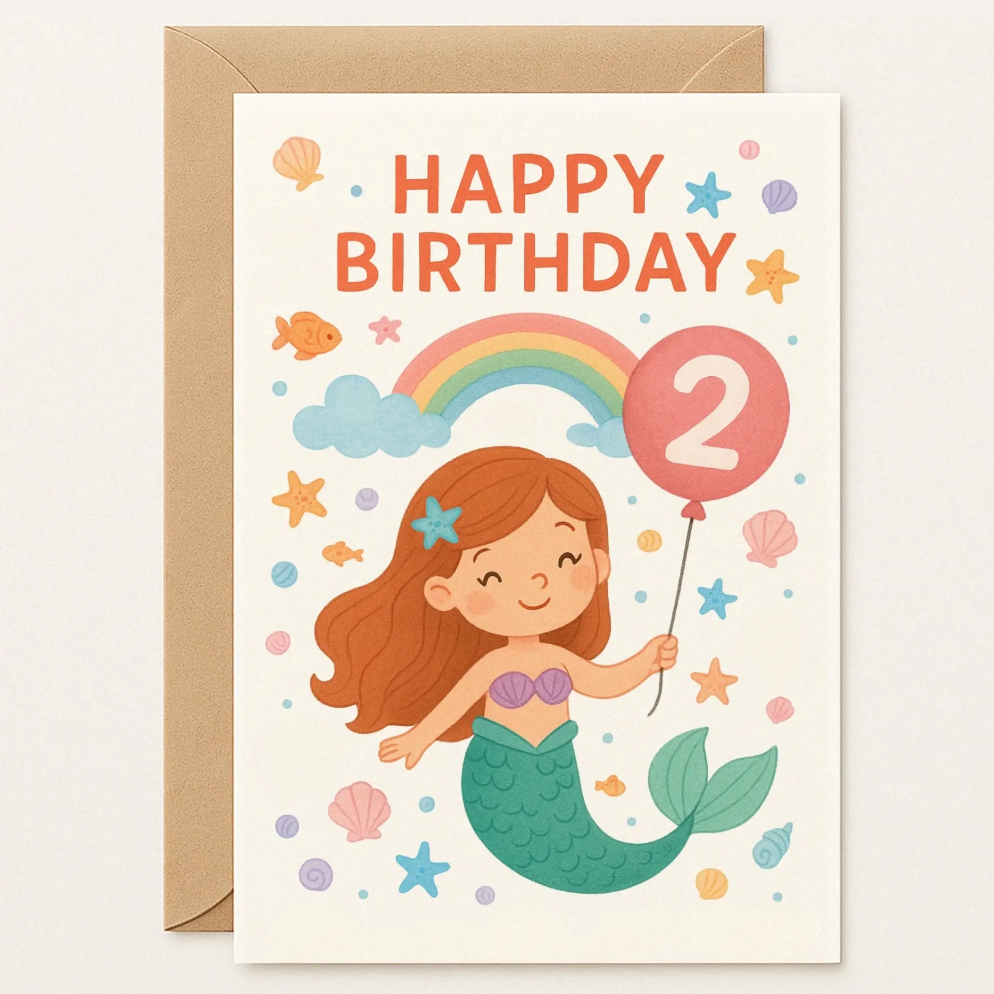 2nd Birthday Card – Cute Mermaid Girl - Greeting Card 2nd Birthday Card – Cute Mermaid Girl - Greeting Card