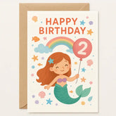 2nd Birthday Card – Cute Mermaid Girl - Greeting Card