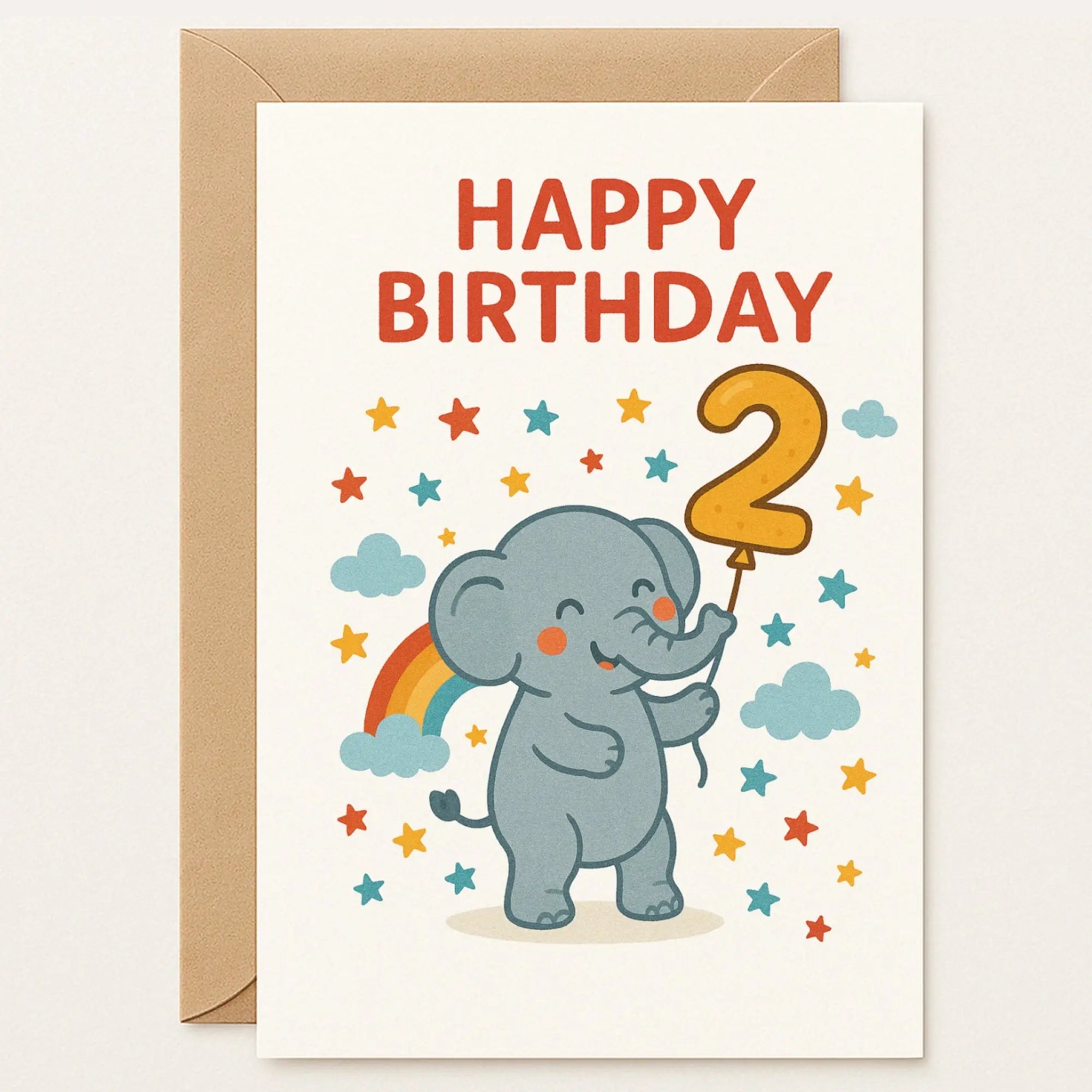 2nd Birthday Card – Elephant & Rainbow - Greeting Card 2nd Birthday Card – Elephant & Rainbow - Greeting Card