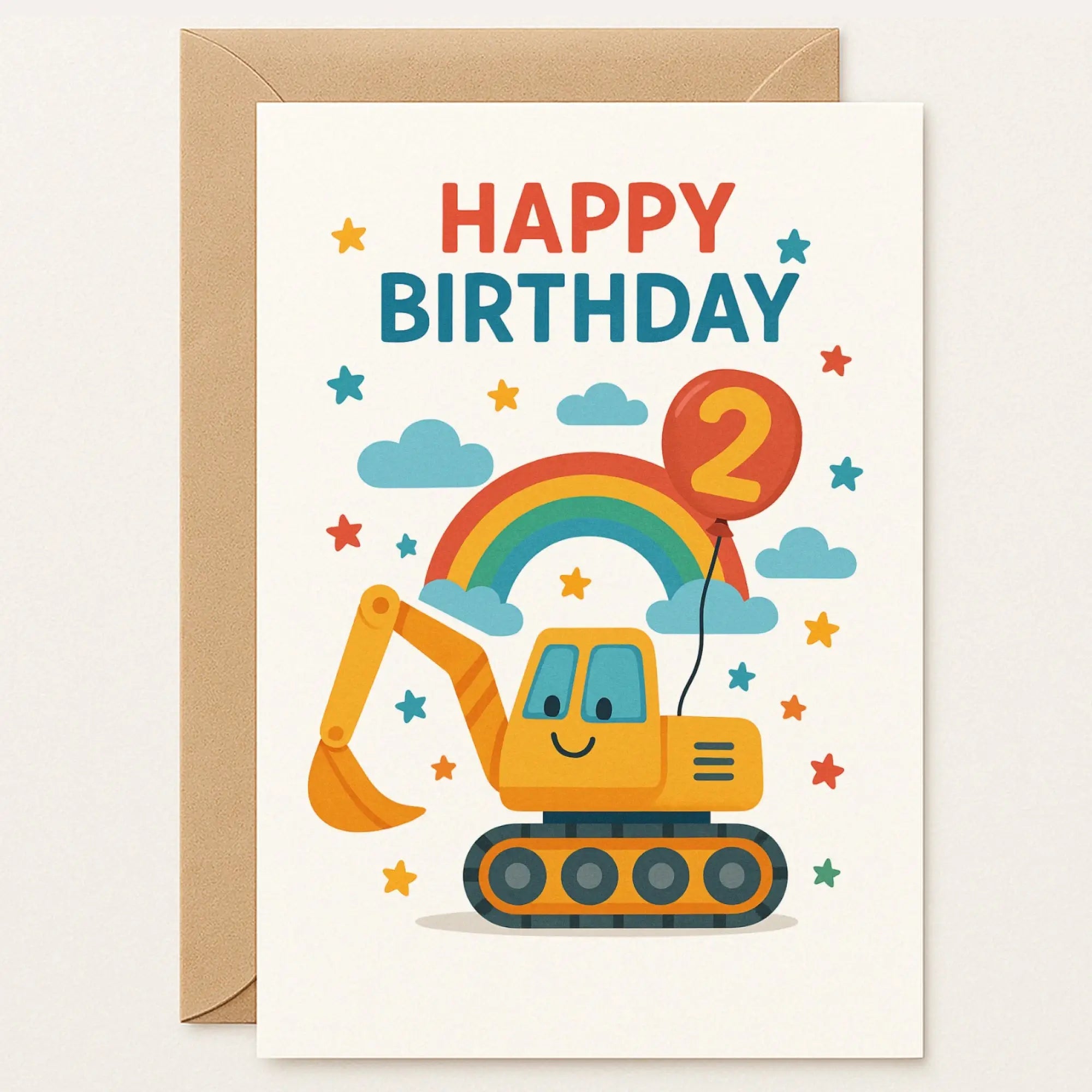 2nd Happy Birthday Card – Excavator Digger Toy - Greeting Card 2nd Happy Birthday Card – Excavator Digger Toy - Greeting Card