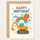 2nd Happy Birthday Card – Excavator Digger Toy - Greeting Card