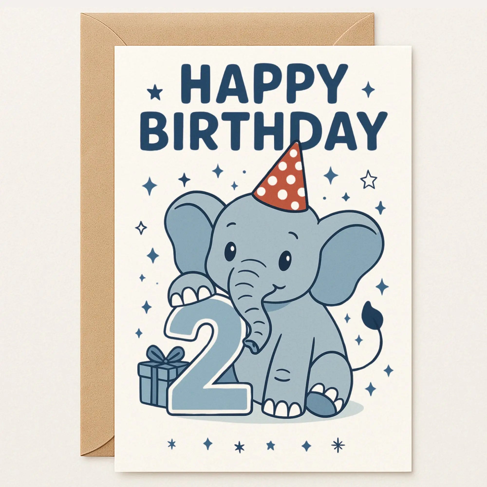Cute Elephant 2nd Birthday Card - Happy Second Birthday - Greeting Card Cute Elephant 2nd Birthday Card - Happy Second Birthday - Greeting Card