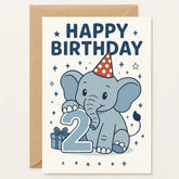 Cute Elephant 2nd Birthday Card - Happy Second Birthday - Greeting Card