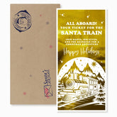 Santa Train ticket with brown envelope on a white background