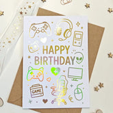 Gamer Birthday Card with Gold Holographic Foil - Greeting Card
