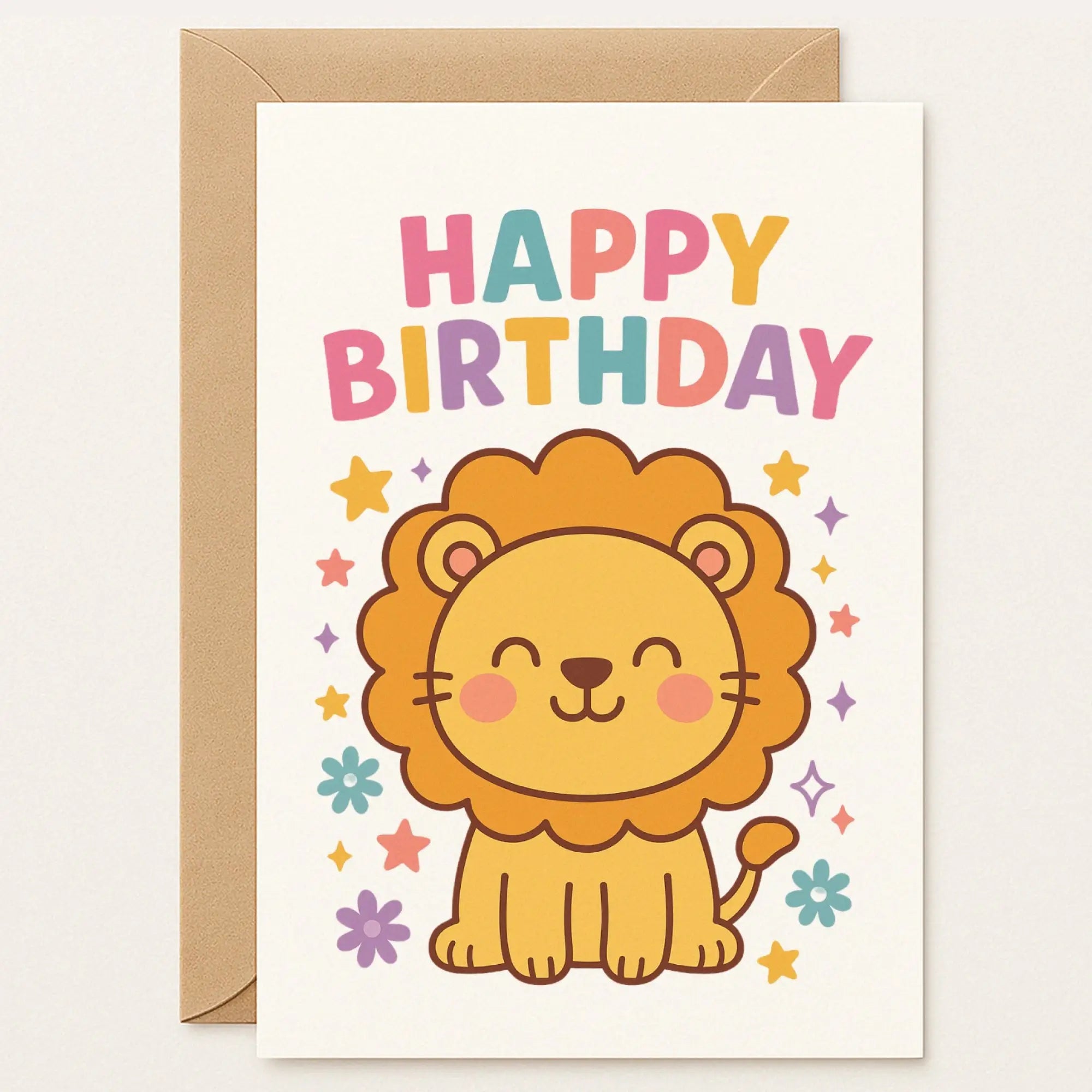 Kids Birthday Card – “Happy Birthday” Baby Lion - Greeting Card Kids Birthday Card – “Happy Birthday” Baby Lion - Greeting Card