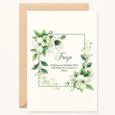 Personalized birthday card with white and green floral design, custom name, and heartfelt birthday message
