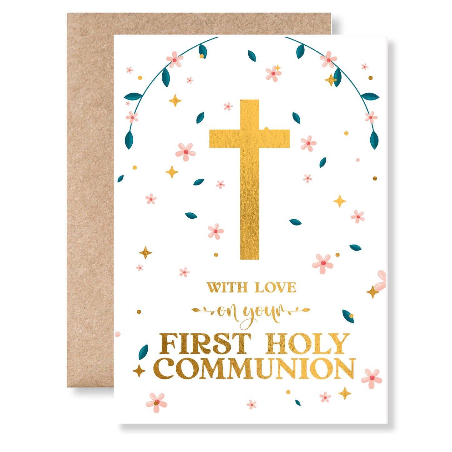 Floral Personalised First Holy Communion Card - Greeting Card - Printarelle