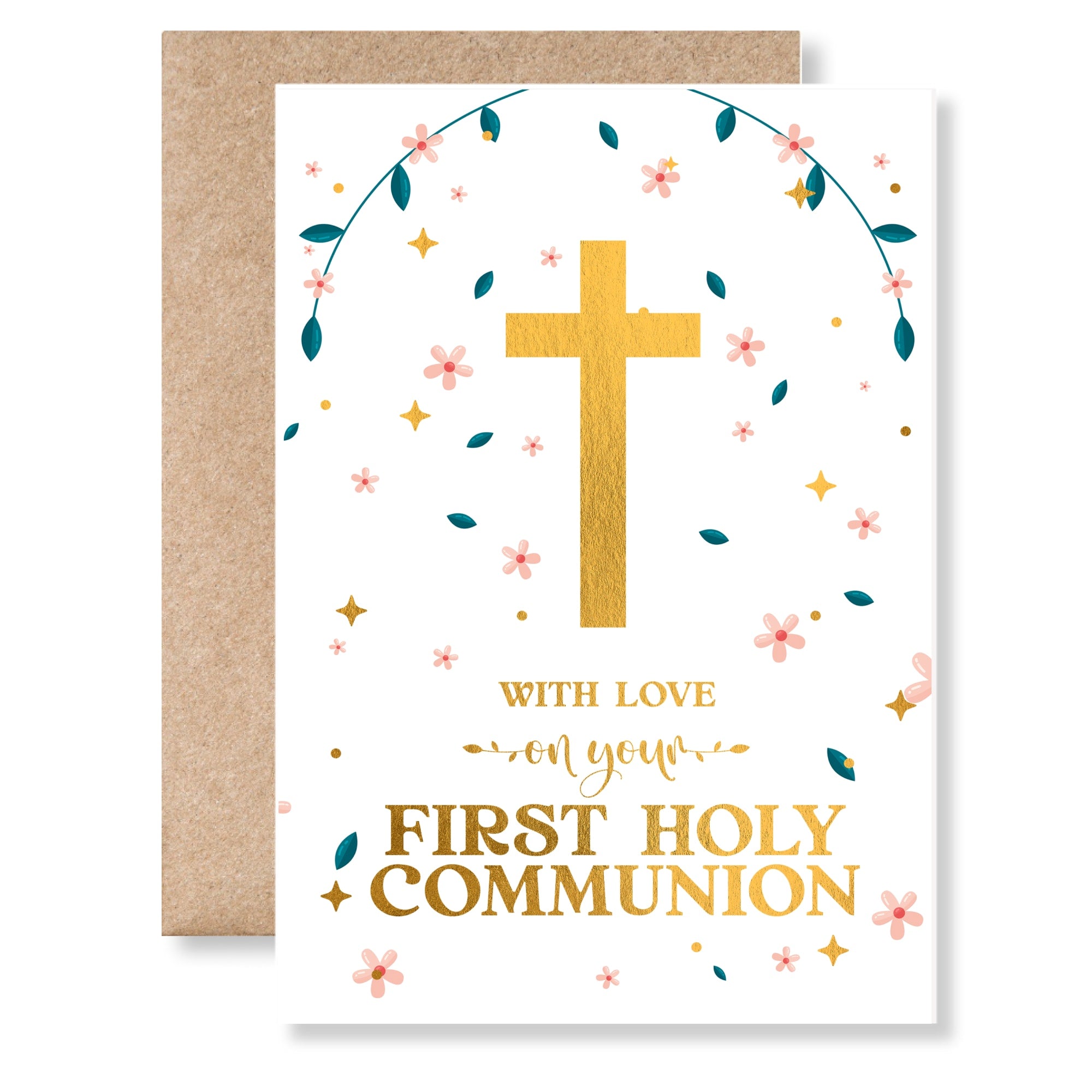 Floral Personalised First Holy Communion Card - Greeting Card - Printarelle