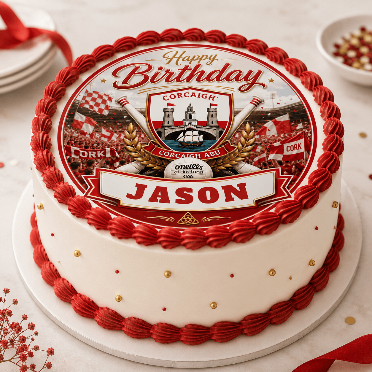 Cork GAA Birthday Edible Cake Topper Corcaigh