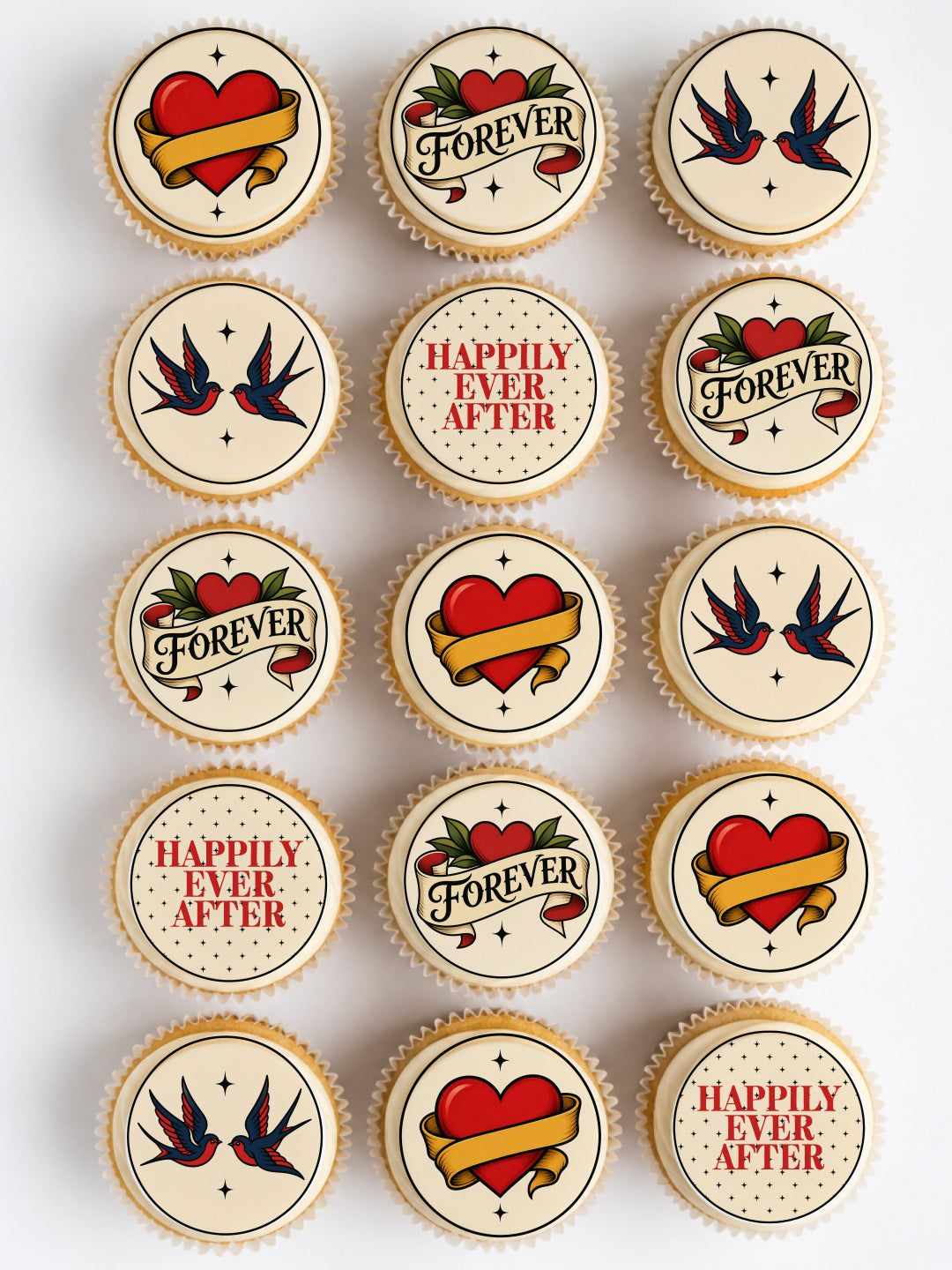 Vintage Tattoo Style Wedding Cupcake Toppers