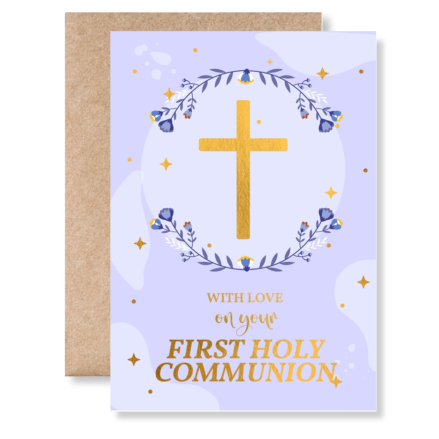 First Holy Communion Card for Boys - Purple Floral - Greeting Card - Printarelle