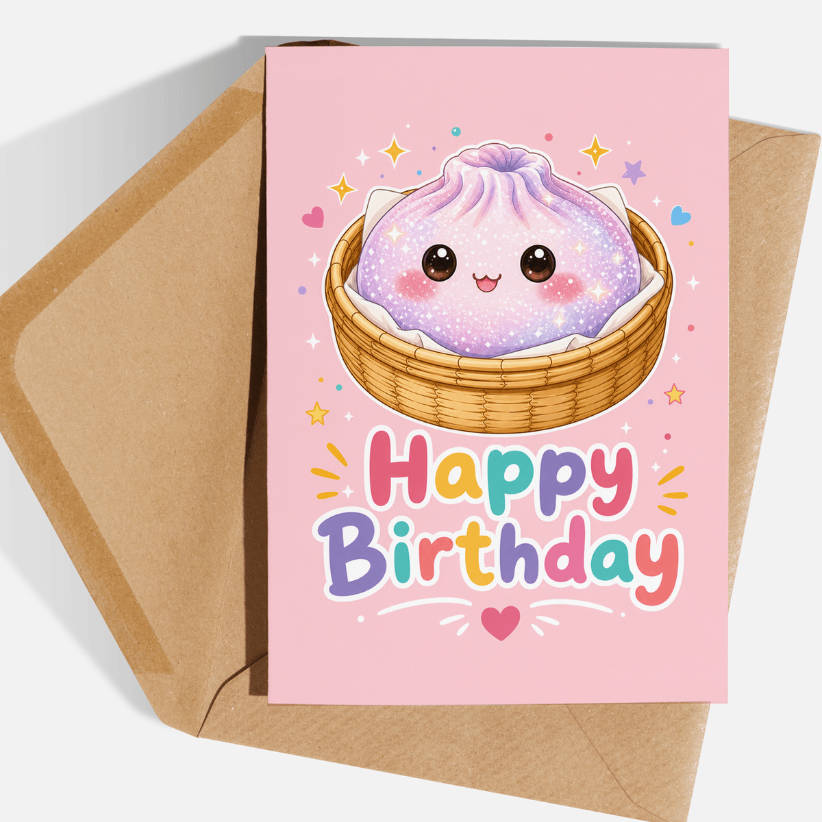 Kawaii Glitter Dumpling Card | Sparkly Bao Birthday - birthday card, birthday cards, kawaii birthday card, rainbow