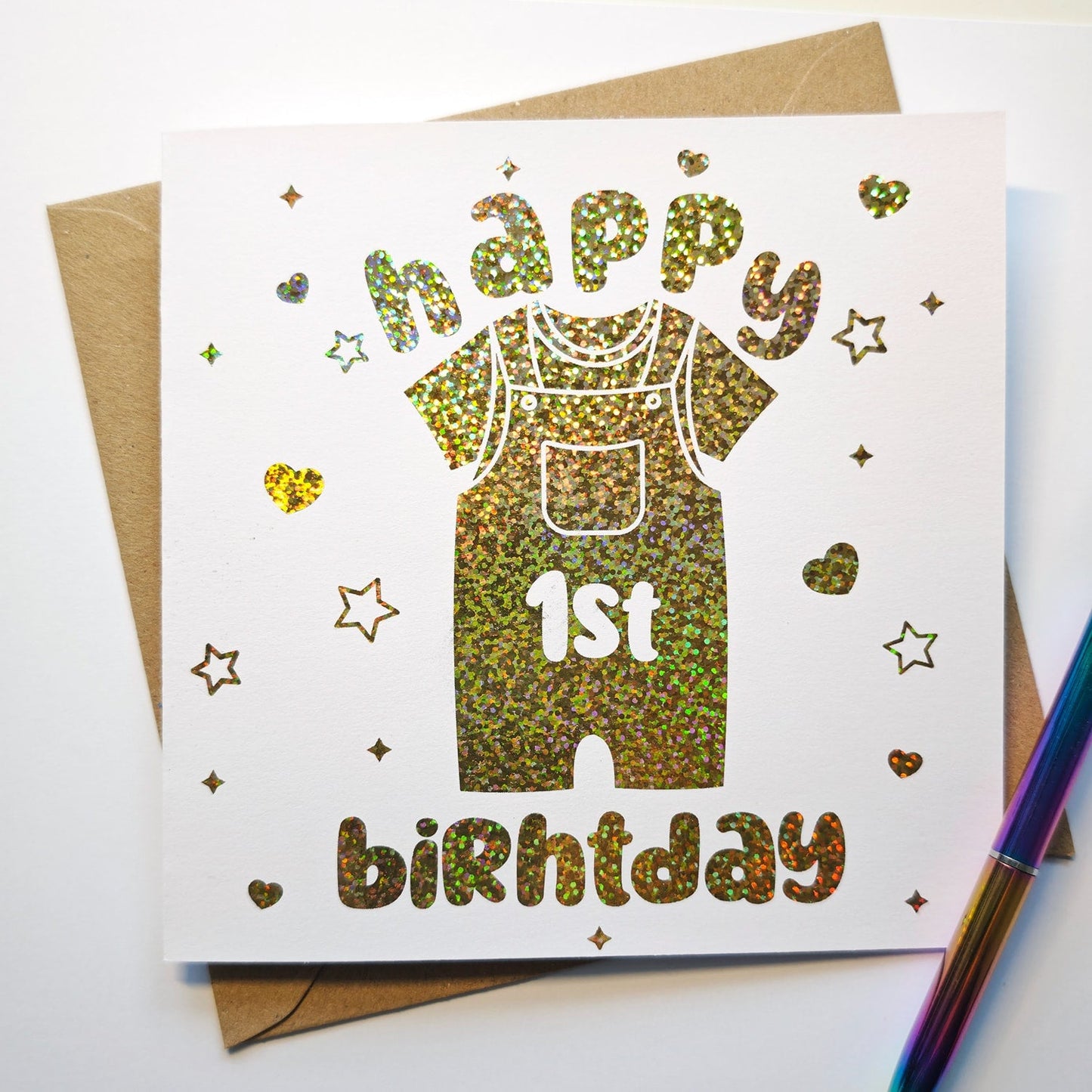 1st Birthday Card + Foil Baby Milestone Keepsake - Greeting Card - Printarelle