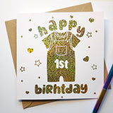 1st Birthday Card + Foil Baby Milestone Keepsake - Greeting Card - Printarelle