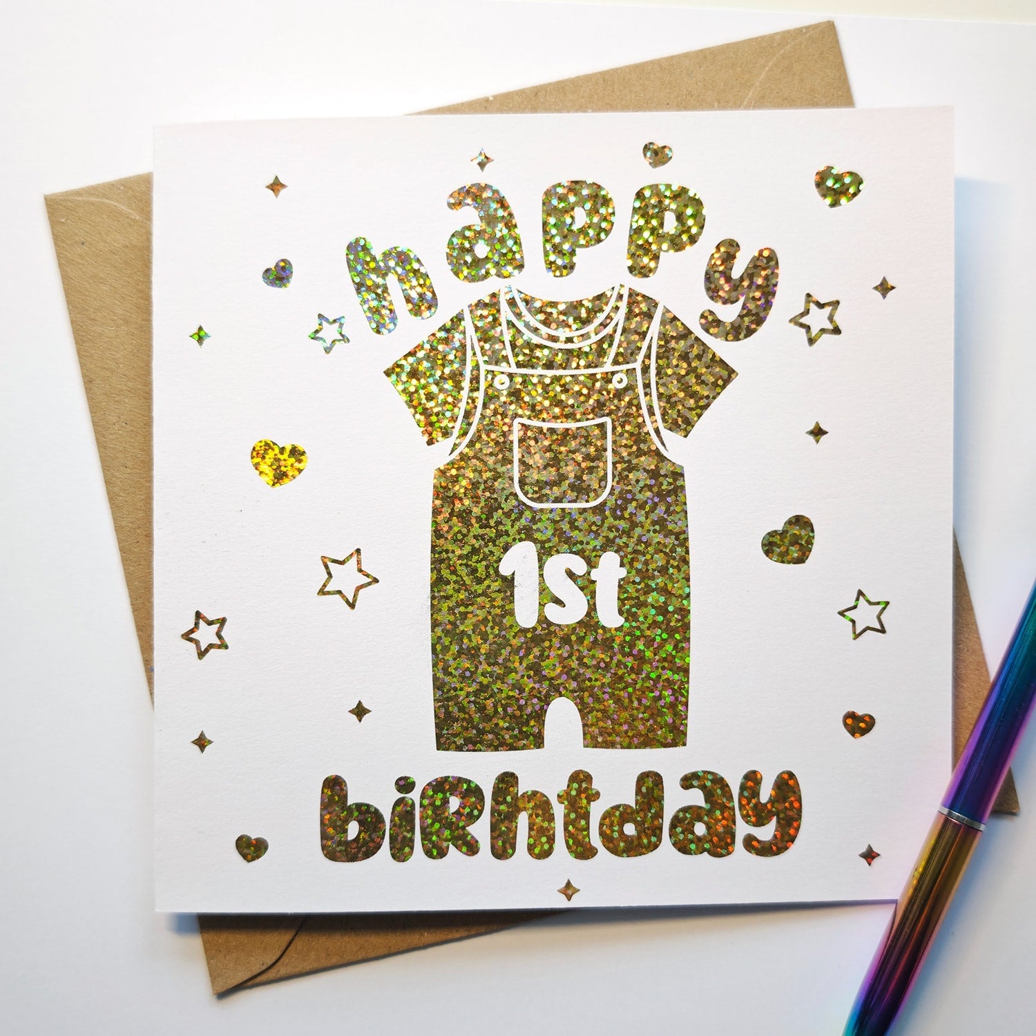 1st Birthday Card + Foil Baby Milestone Keepsake - Greeting Card - Printarelle