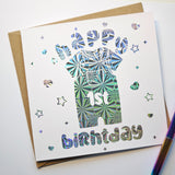1st Birthday Card + Foil Baby Milestone Keepsake - Greeting Card - Printarelle