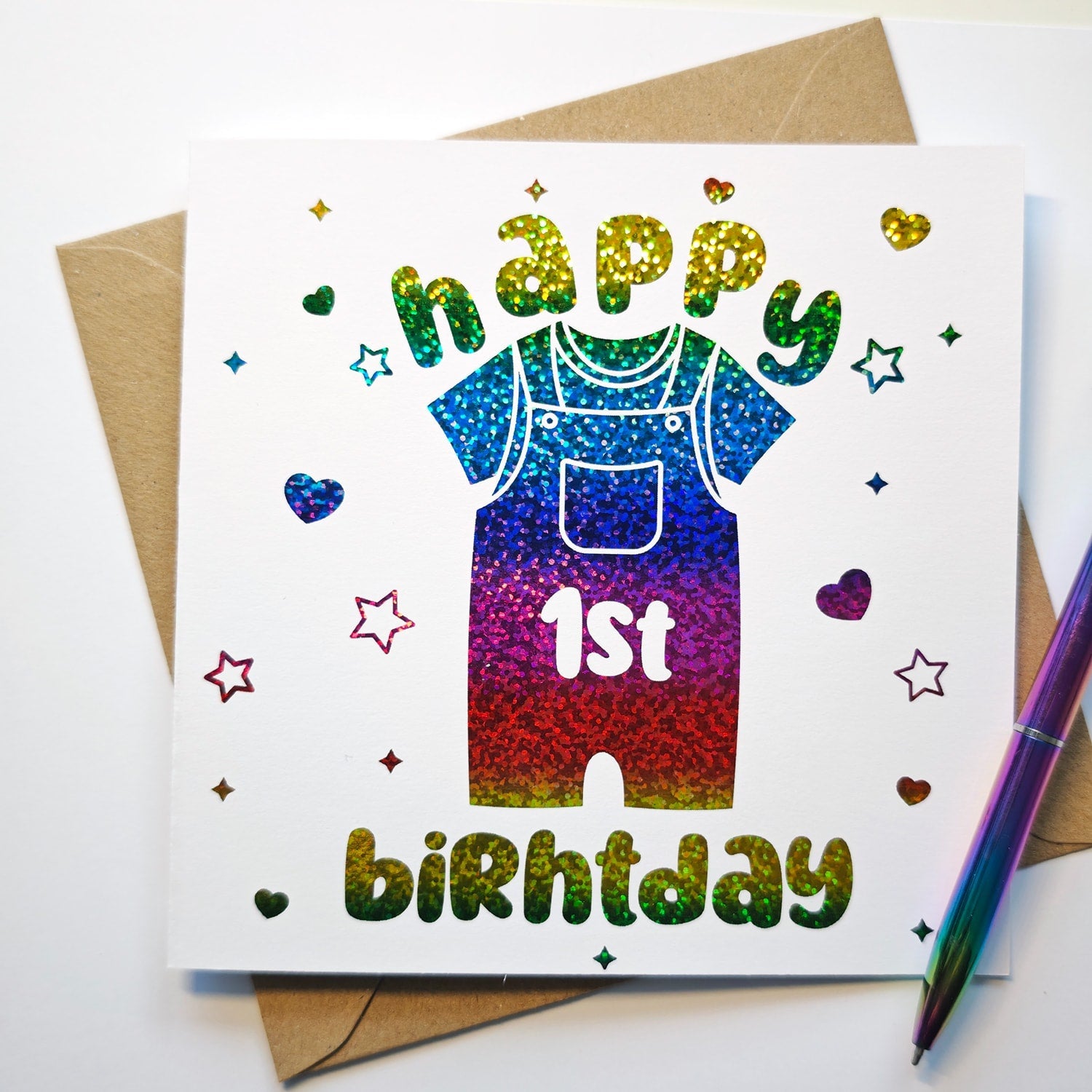 1st Birthday Card + Foil Baby Milestone Keepsake - Greeting Card - Printarelle