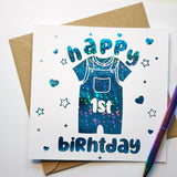 1st Birthday Card + Foil Baby Milestone Keepsake - Greeting Card - Printarelle