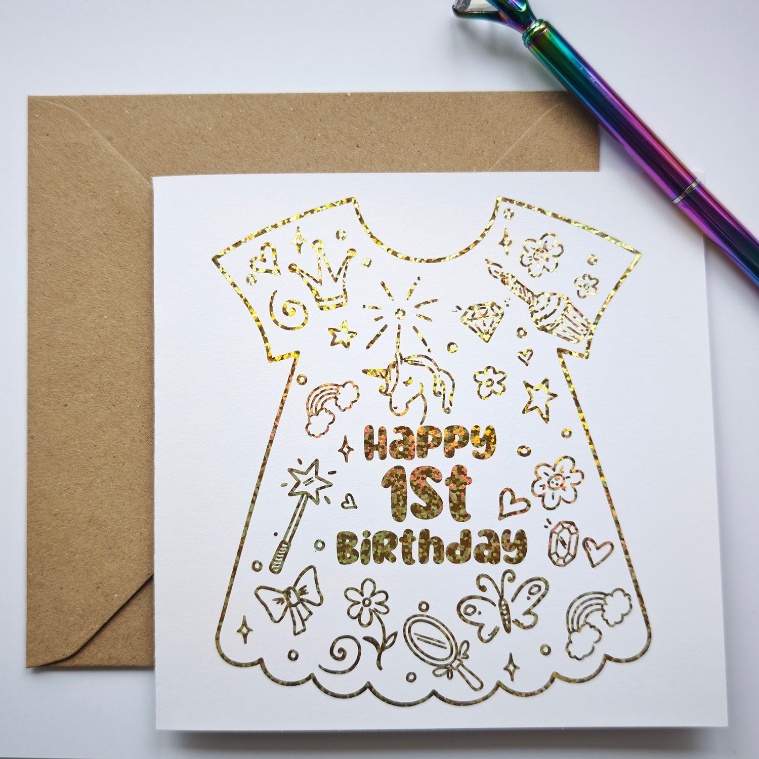 1st Birthday Dress Card | Baby Girl Keepsake - Greeting Card - Printarelle