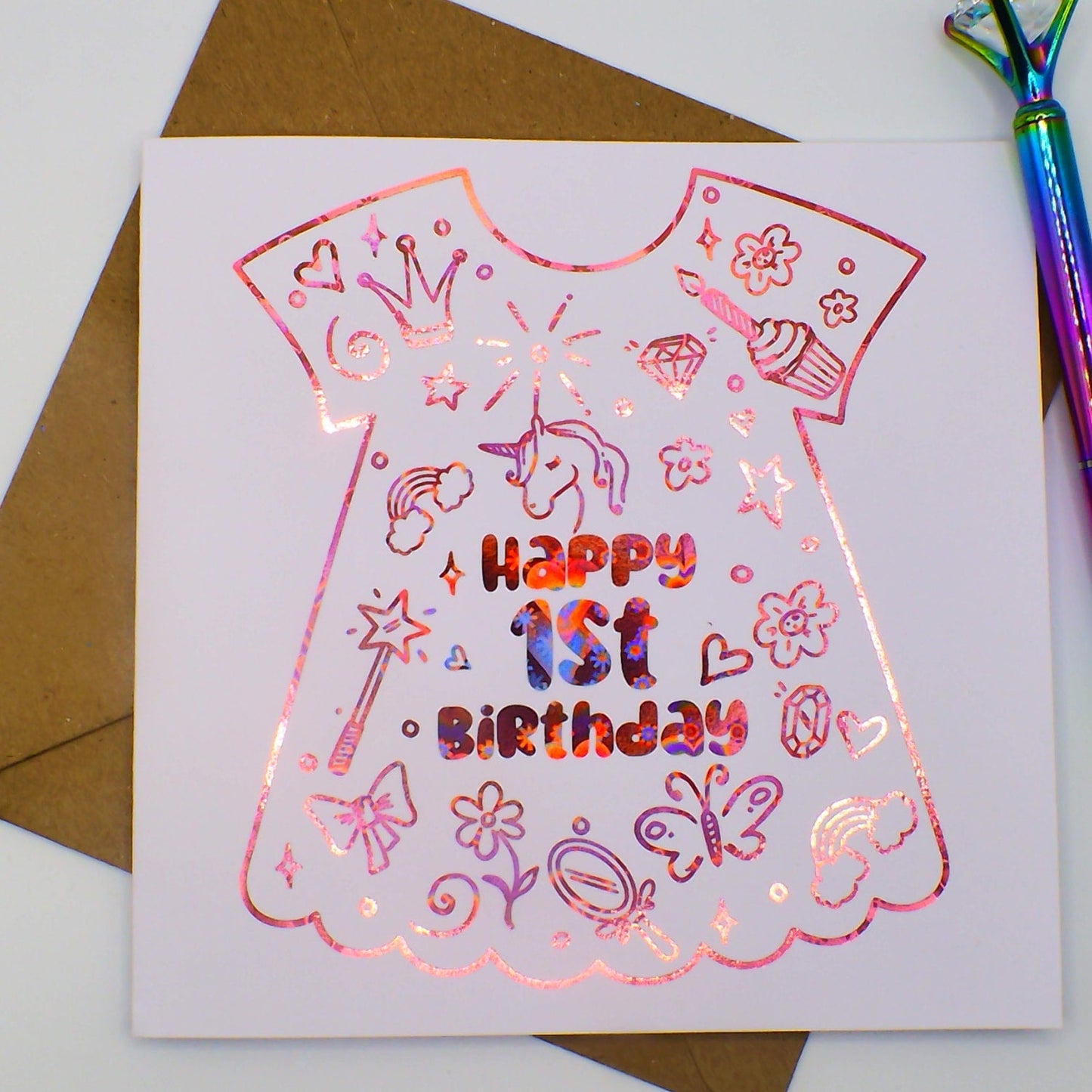 1st Birthday Dress Card | Baby Girl Keepsake - Greeting Card - Printarelle