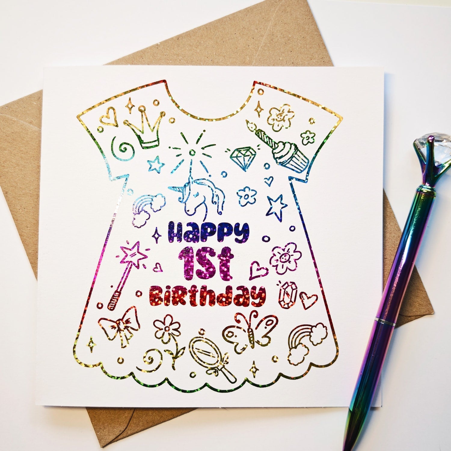 1st Birthday Dress Card | Baby Girl Keepsake - Greeting Card - Printarelle