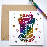 1st Birthday Onesie Card Baby Keepsake - Greeting Card - Printarelle