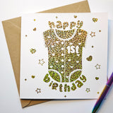 1st Birthday Onesie Card Baby Keepsake - Greeting Card - Printarelle