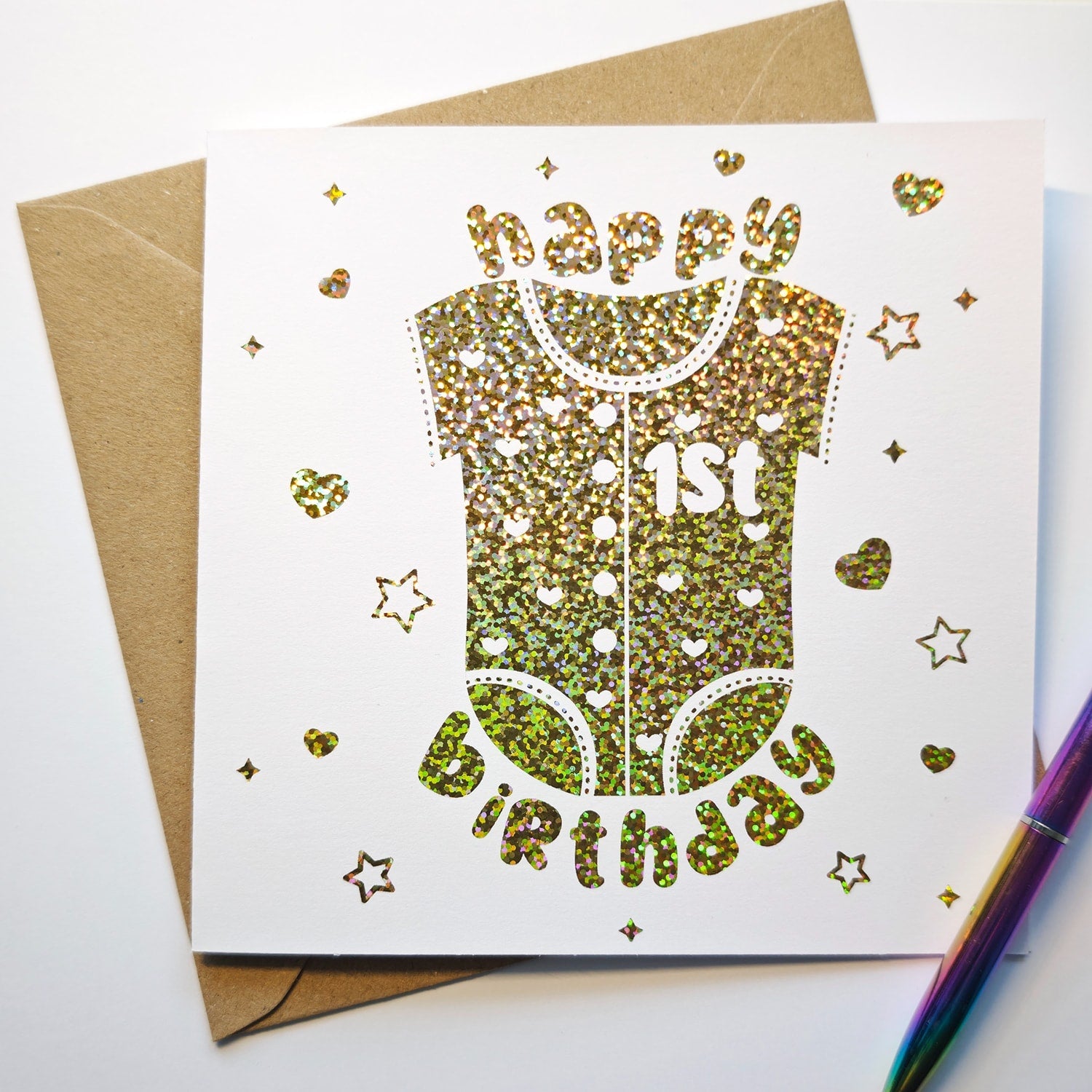 1st Birthday Onesie Card Baby Keepsake - Greeting Card - Printarelle