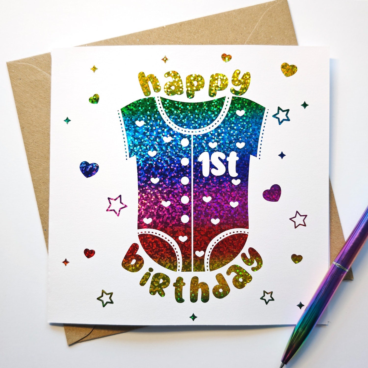 1st Birthday Onesie Card Baby Keepsake - Greeting Card - Printarelle