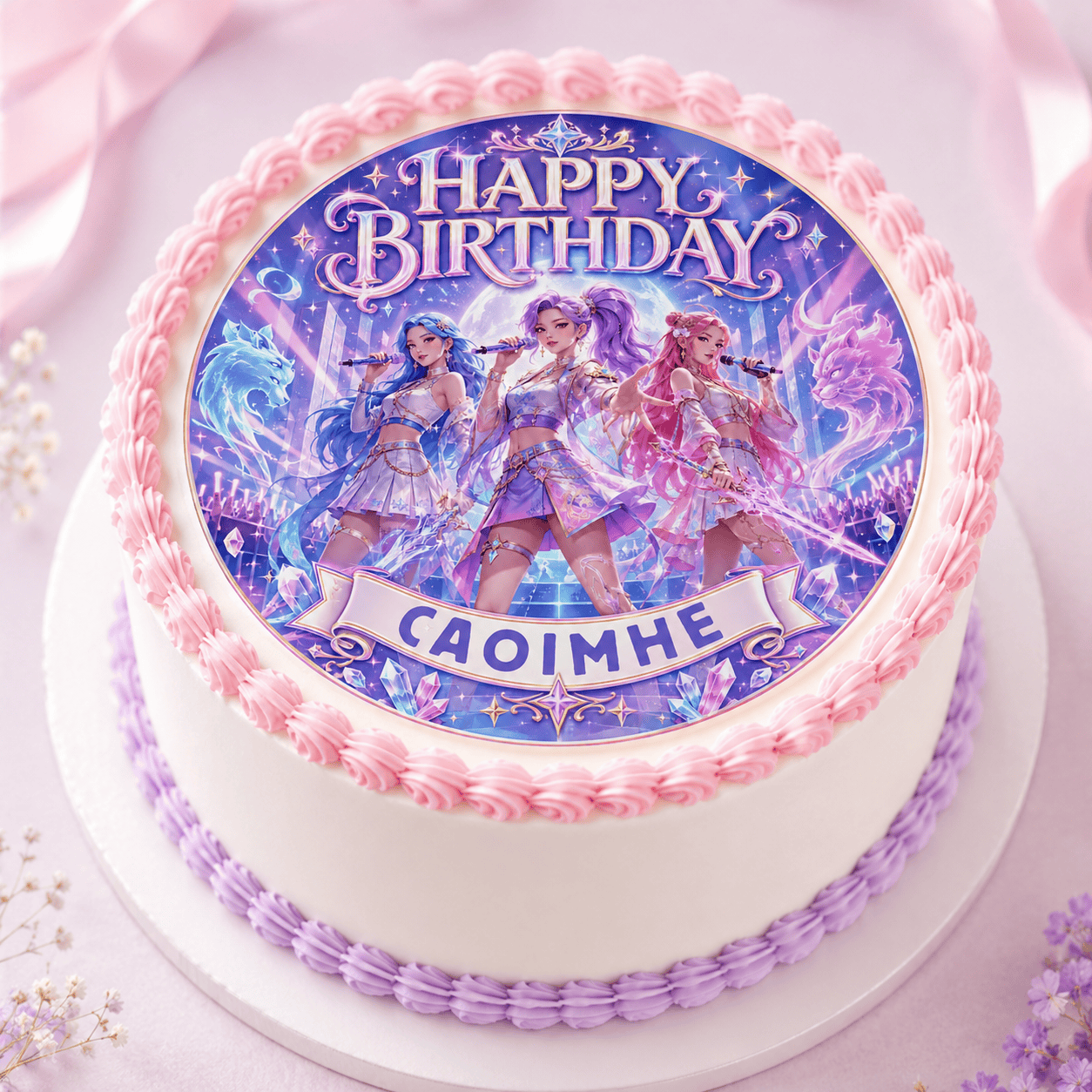 KPop Girl Group Birthday Cake Topper – Light Purple Personalised