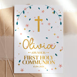 Floral Personalised First Holy Communion Card - A6 / Customizable Greeting Card - Printarelle