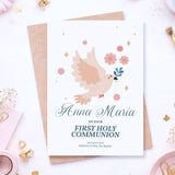 Dove & Flowers Personalised First Holy Communion Card for Girls - Greeting Card - Printarelle