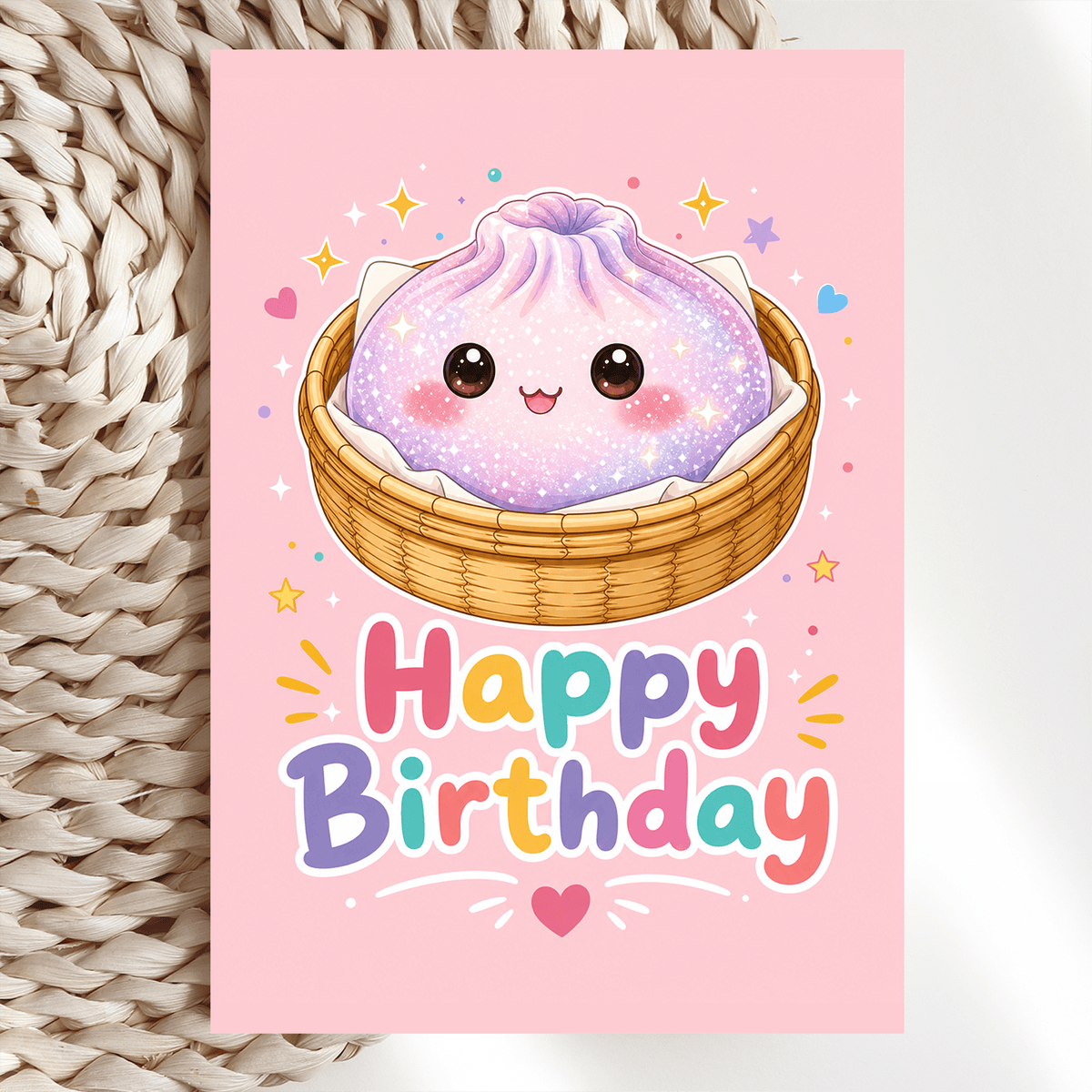 Kawaii Glitter Dumpling Card | Sparkly Bao Birthday - birthday card, birthday cards, kawaii birthday card, rainbow