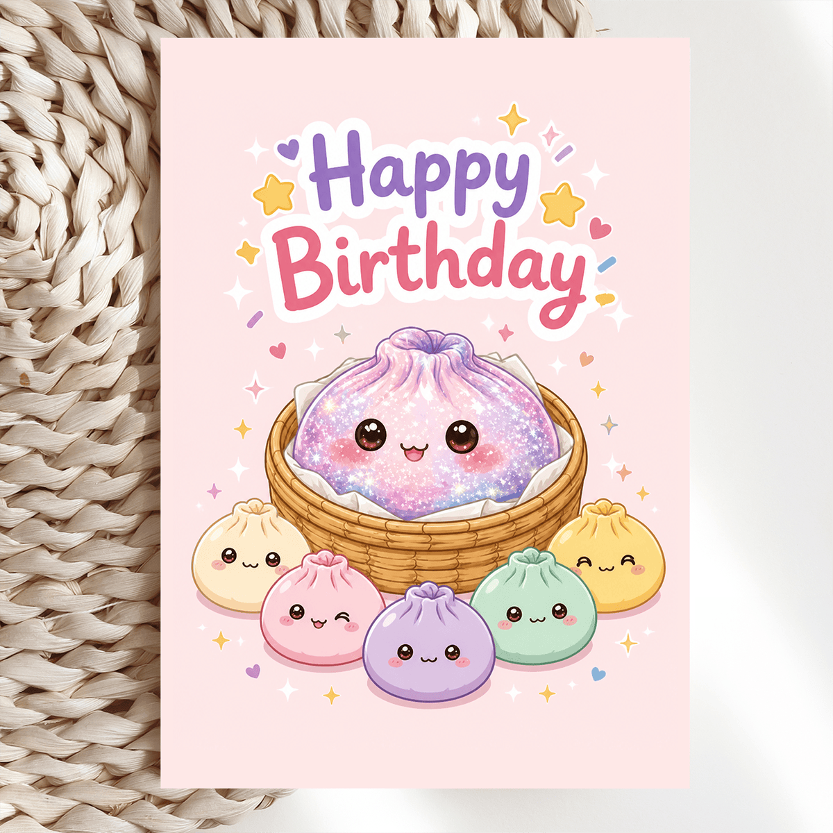 Galaxy Dumpling Birthday Card | Glitter Kawaii Bao - centre stage, birthday card, kraft envelope included, dumpling