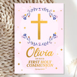 First Holy Communion Card for Girls - Purple Floral - Greeting Card - Printarelle