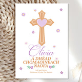 Cross & Heart Personalised Irish Language First Holy Communion Card - Greeting Card - Printarelle