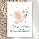 Dove & Flowers Personalised Irish Language First Holy Communion Card - Greeting Card - Printarelle