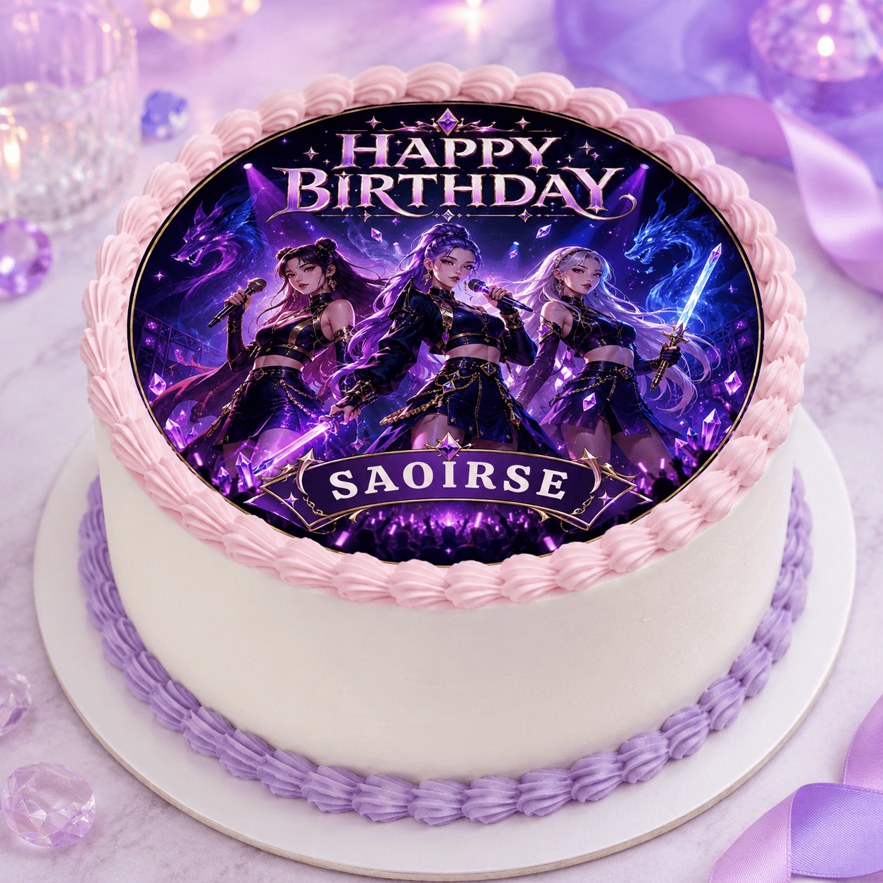 KPop Girl Group Birthday Cake Topper – Galaxy Purple Personalised