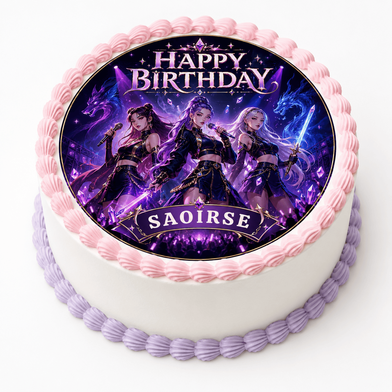 KPop Girl Group Birthday Cake Topper – Galaxy Purple Personalised