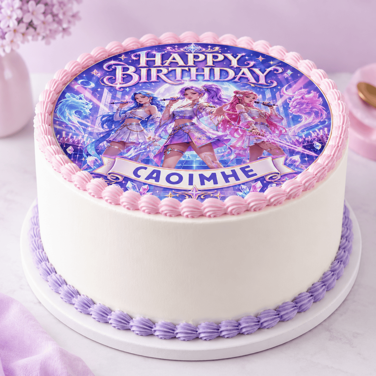 KPop Girl Group Birthday Cake Topper – Light Purple Personalised