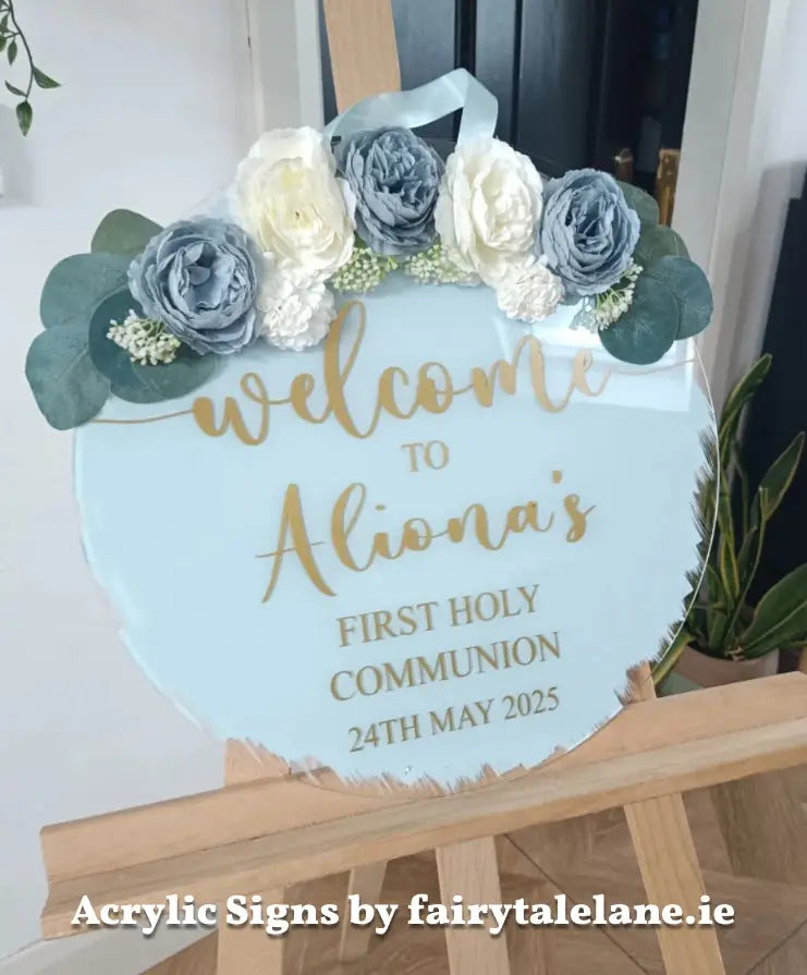 acrylic welcome signage for communion and confirmation by fairytale lane