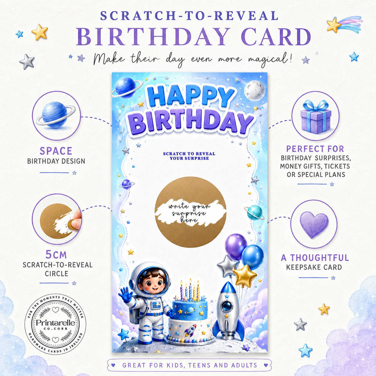 Space Astronaut Birthday Scratch Card
