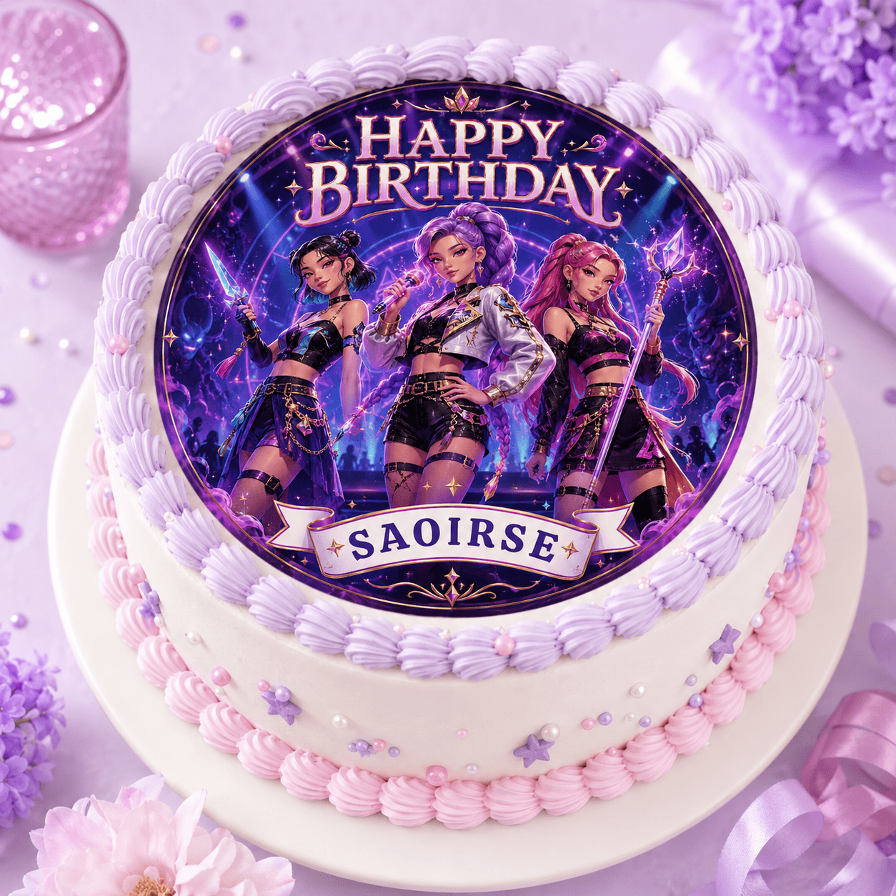 KPop Girl Group Birthday Cake Topper – Dark Purple Personalised
